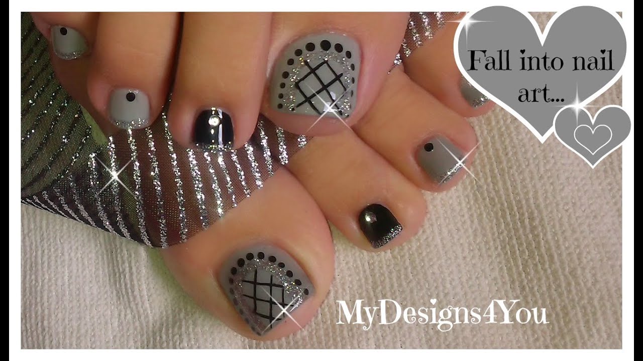 Easy Toenail Art Design | Grey Fishnet Pedicure ♥ Diseño de Uñas de Pies