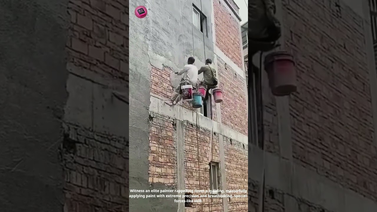 Spider-Man Painter?! 🎨🤯 Elite Rope Skills! #DangerousJob #ExtremeArt