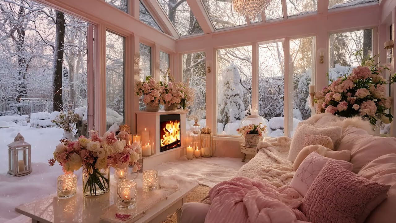 Freezing Snow Wind and Fireplace Sounds / Peaceful Winter Night ASMR Relaxation 3 Hours