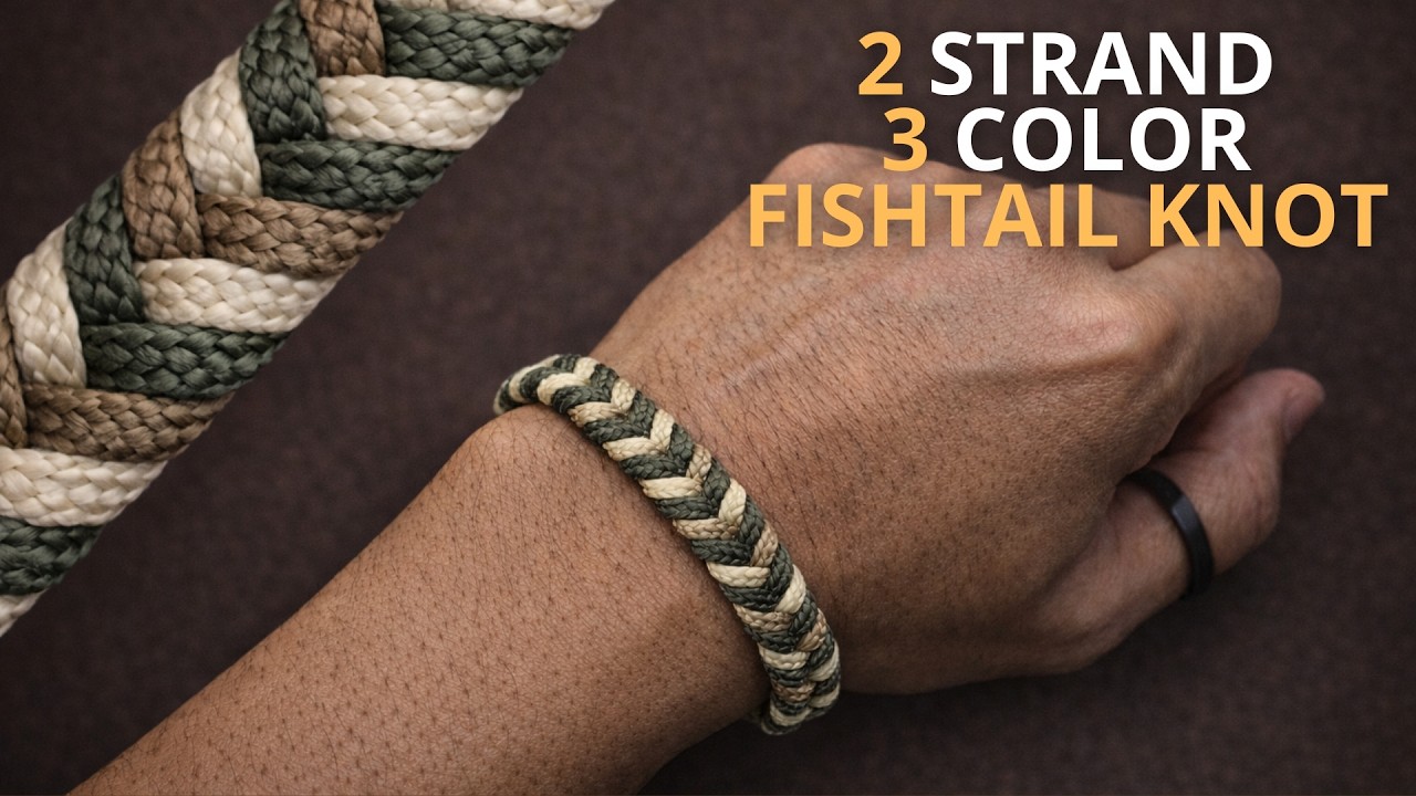 2-Strand 3-Color fishtail knot Tutorial | Start & Finish | Tactical Paracord Bracelet