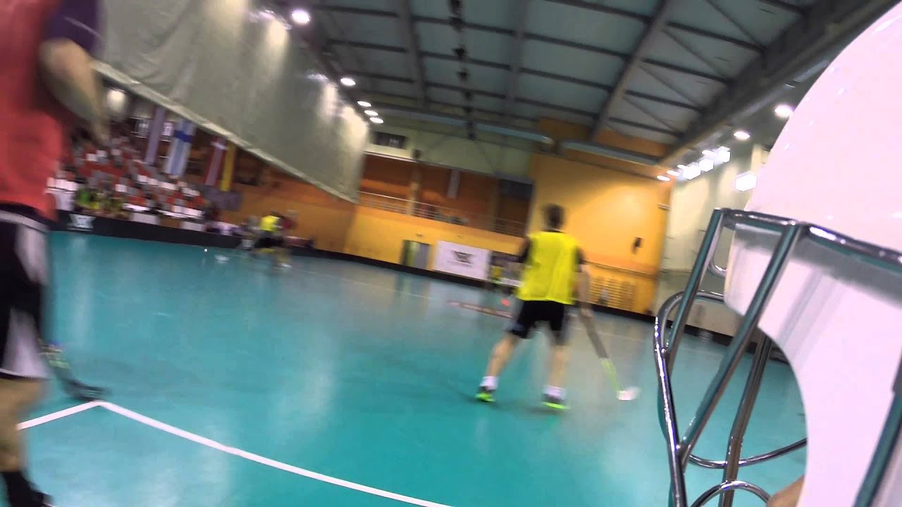 Floorball goalie with a GoPro during the practice of Latvian national team