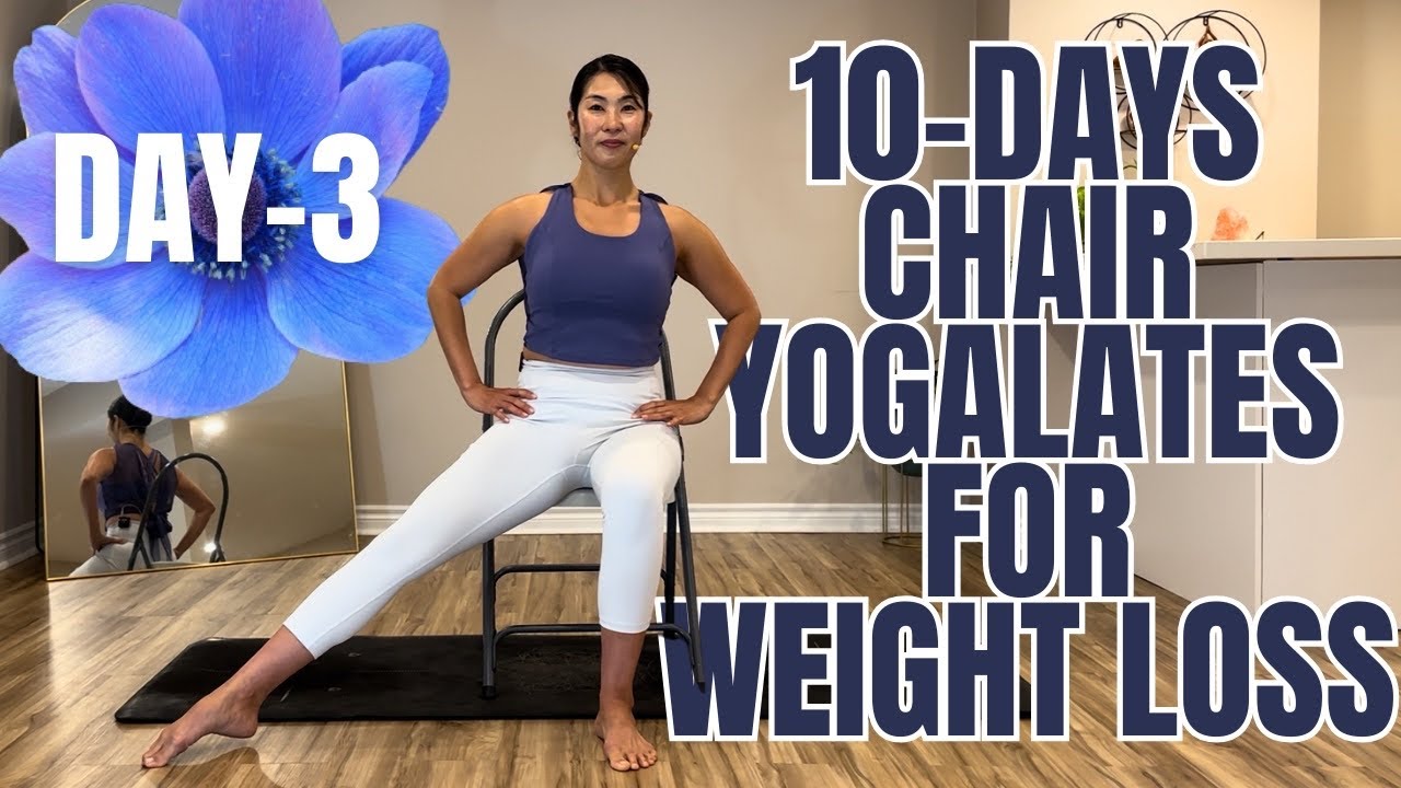 DAY-3 of 10-Days Chair Yogalates | Brainpower, Glutes, Obliques, Thighs, Twists & Full Body Stretch