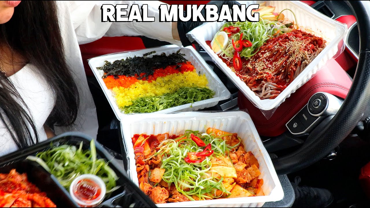 Real Mukbang, Korean Spicy Fried Pork, Spicy Cold Noodles, Rice Ball, Kimchi (No Talking)