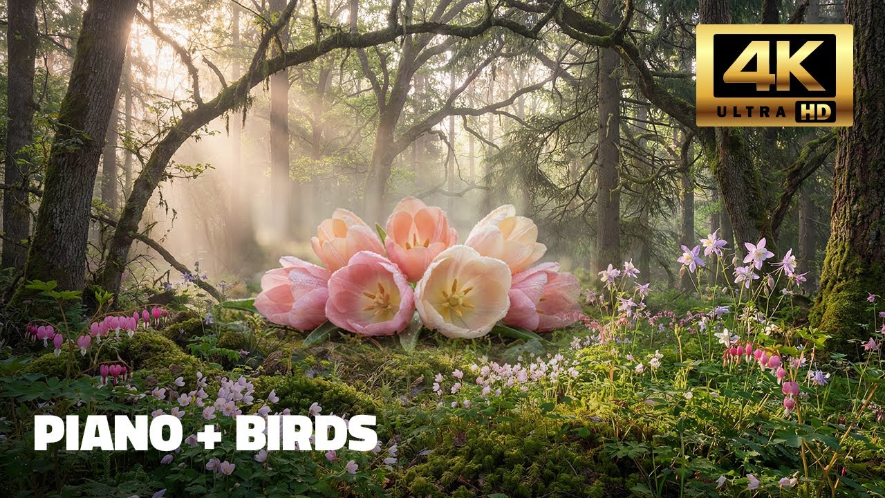 🔴 5H Live Relaxation | Peaceful Flower Forest 🌸🌲 | Piano & Birds 4K