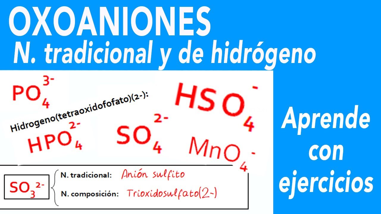 OXOANIONES: Nomenclatura tradicional y nomenclatura de hidrógeno. Ejercicios | IUPAC 2005