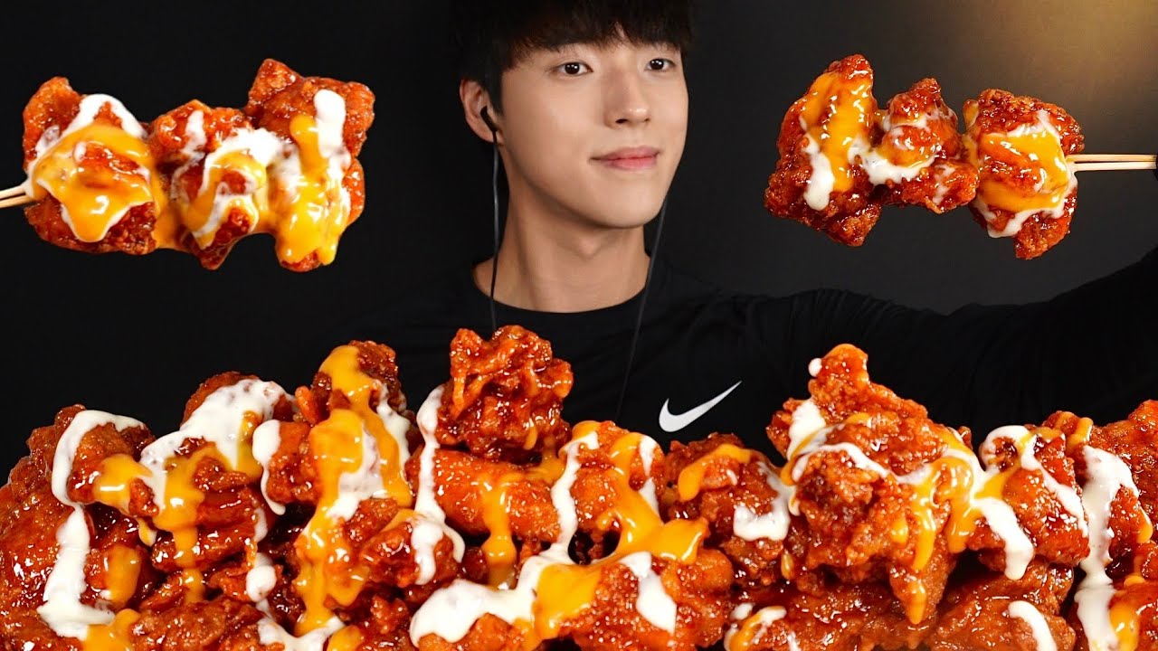 킹트리플 양념치킨 먹방 치즈 소스 듬뿍! (Feat. 불닭마요 소스) Korean Cheese Fried Chicken Mukbang Asmr Eating Sounds