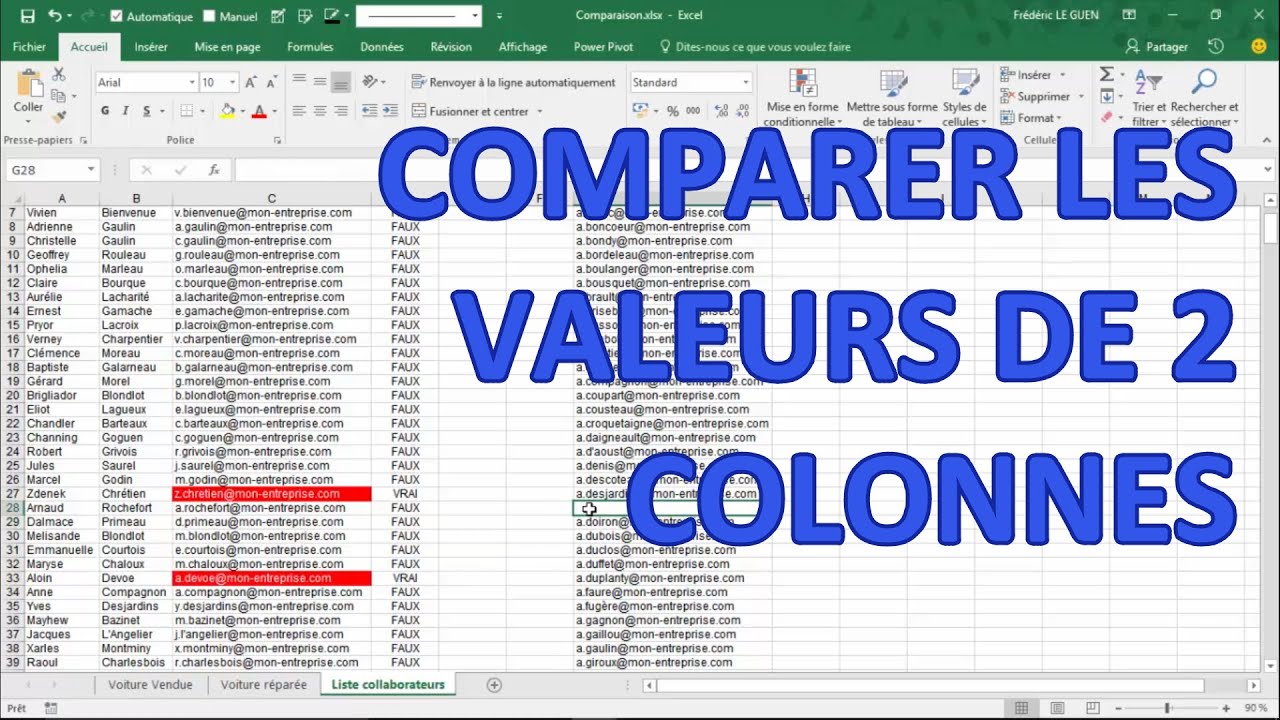 Comparer 2 colonnes dans Excel grâce à la fonction RECHERCHEV