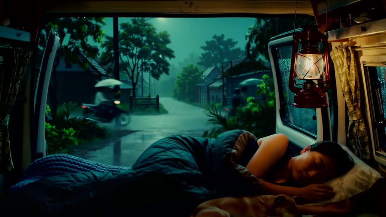 Relaxing Rain Sounds for Sleeping - 8 Hours of Warm Rain in a Cozy Camping Car