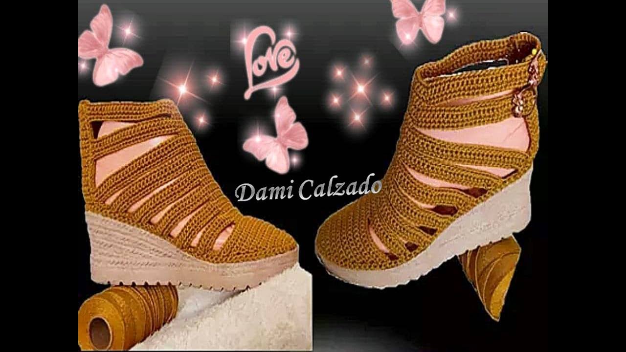 🌈❤️Plataforma o cuña o Sandalia de TIRAS a crochet, Mod  Amelie