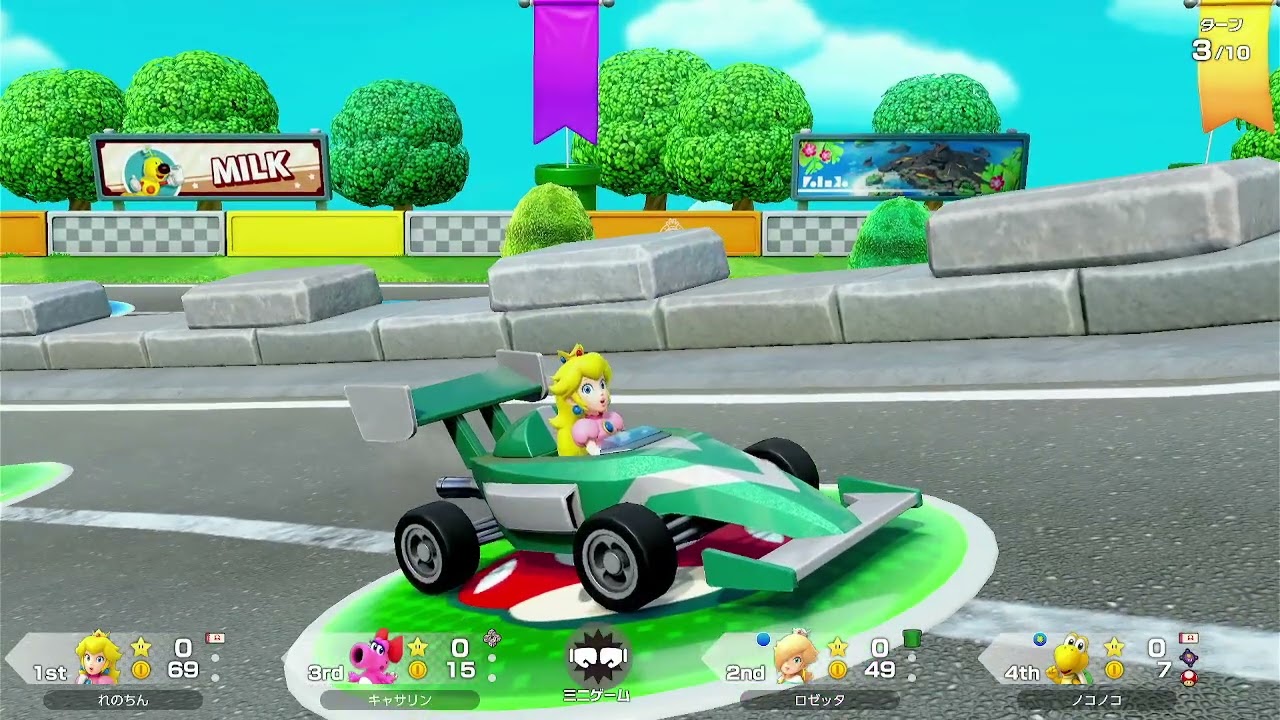 【マリオパーティージャンボリー】さいころスピードウェイ　Playerピーチ　CPUロゼッタ　ノコノコ　キャサリン　CPU強さ強い　10ターン　Mario party jamboree
