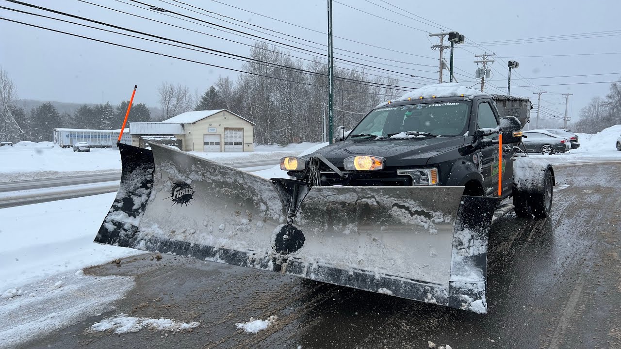 F550 snow plowing with fisher v plow with extension wings (11.6 feet)