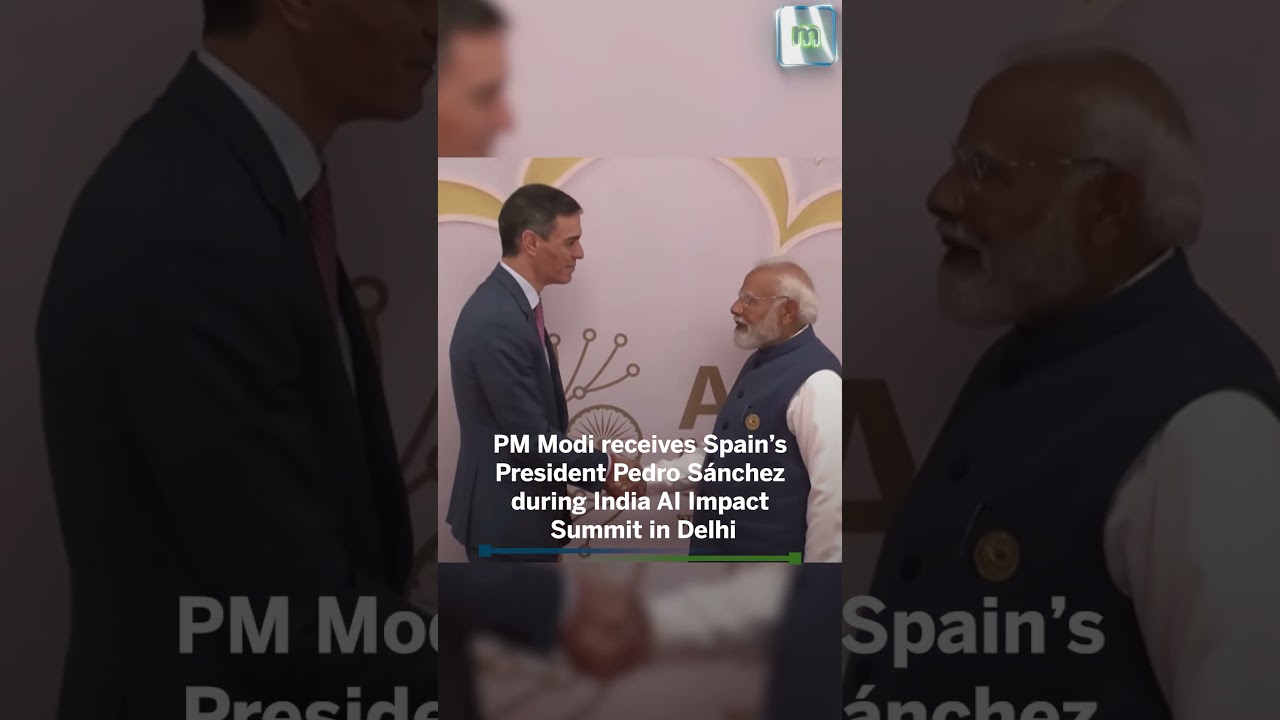 PM Modi receives Spain&rsquo;s PM Pedro S&aacute;nchez during India AI Impact Summit in Delhi #Delhi  #aisummit