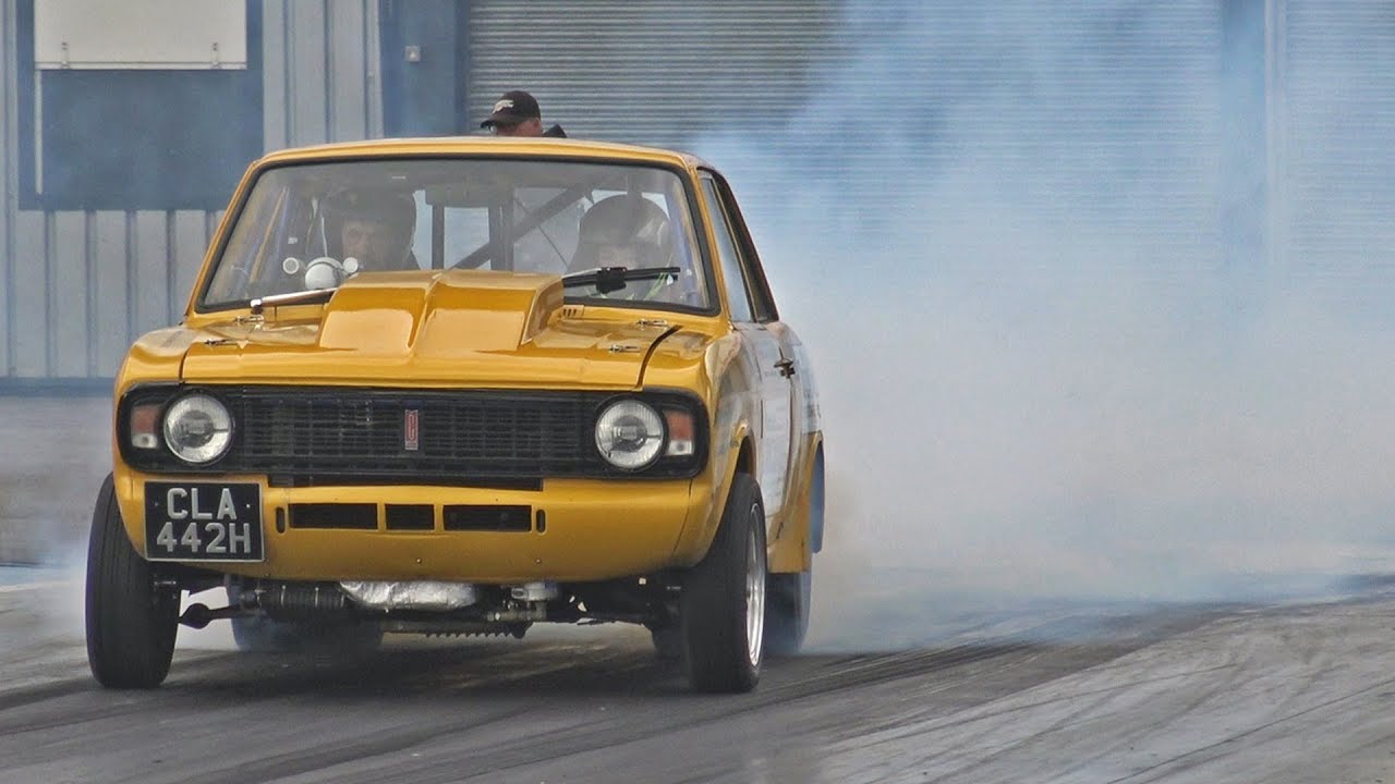 V8 Turbo Ford Cortina Mk2 at Santa Pod Raceway
