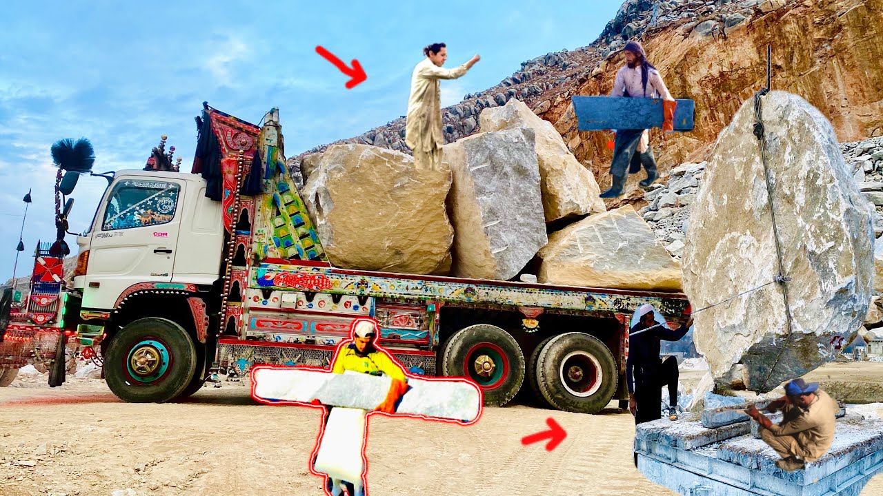 Amazing work How Marbles Making Process Of Huge Truck Unloading Cutting Stone Marble&rsquo;s Factory