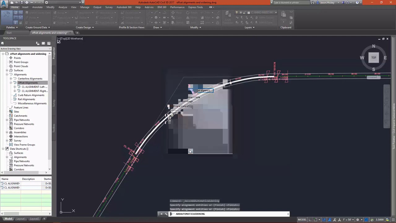 Autocad Civil 3D:- Lesson 4.1: Offset alignments and widening