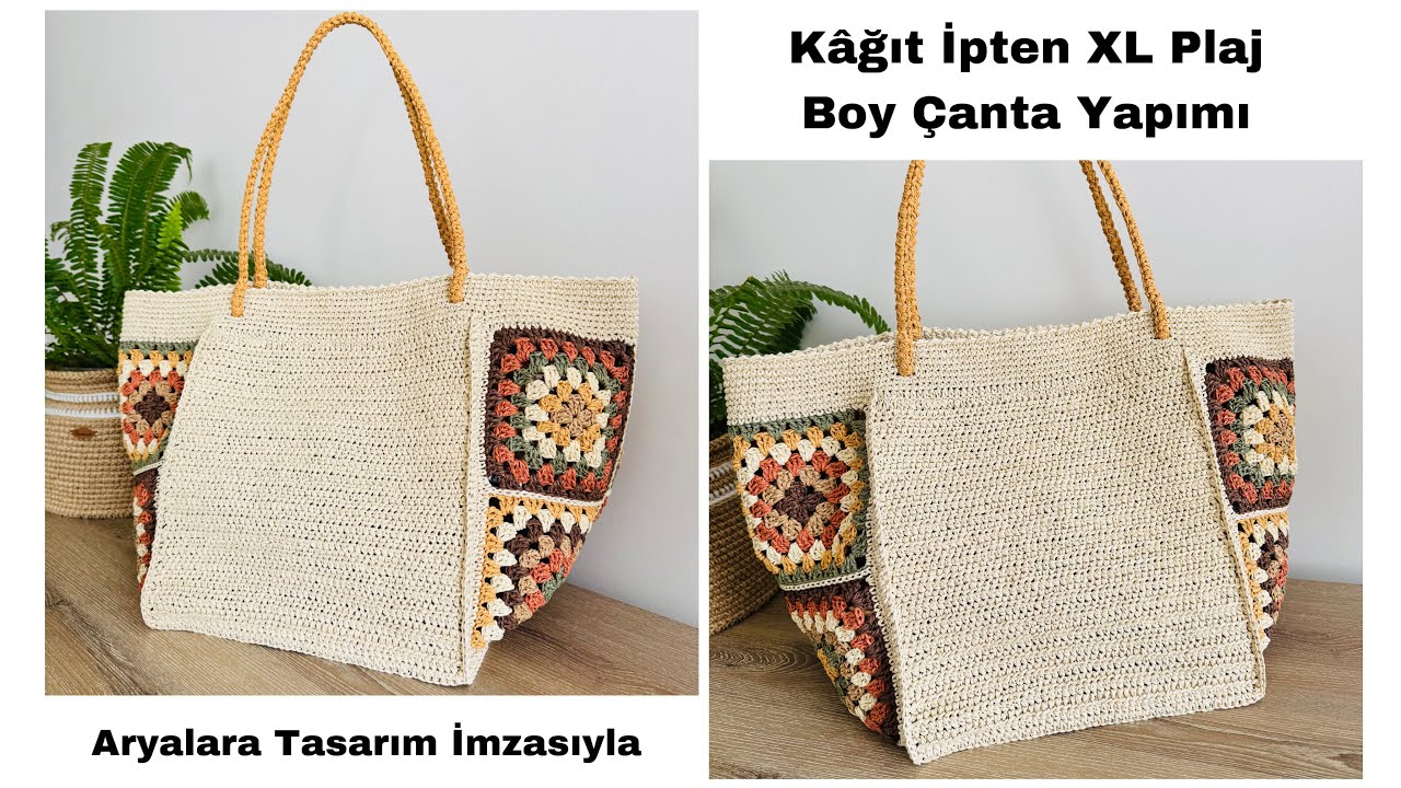 Aryalara Tasarım İmzasıyla Kâğıt İpten XL Plaj Boy Kol Çantası Yapımı🍀 #crochetbag #kağıtipçanta