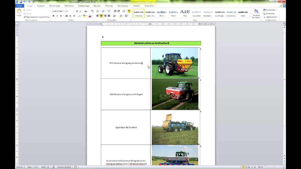 Word 2010 - Utilisation des tableaux