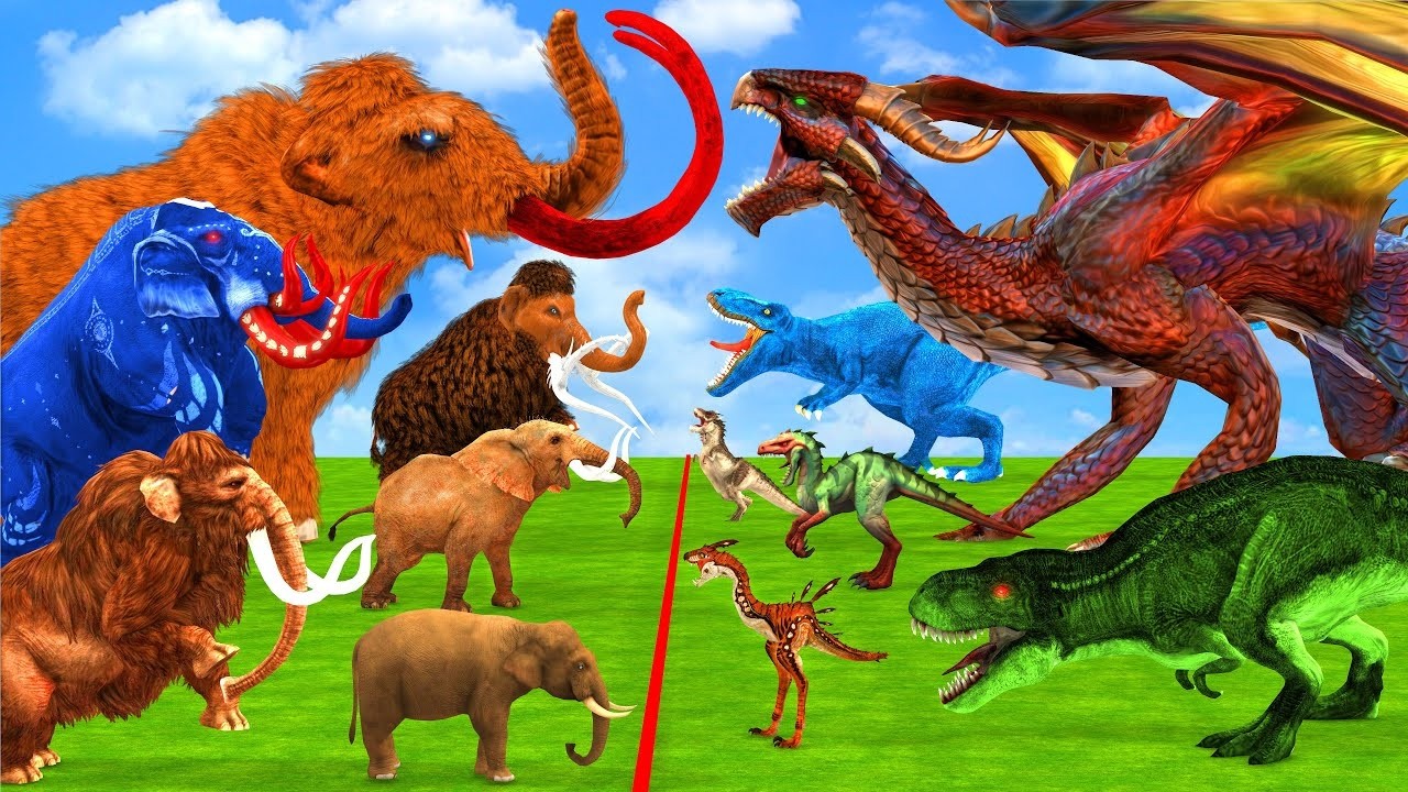 The Ultimate Battle 40 Wild Animals Mammals vs GIGA T-REX Dinosau Epic Run Zigzag Down Course