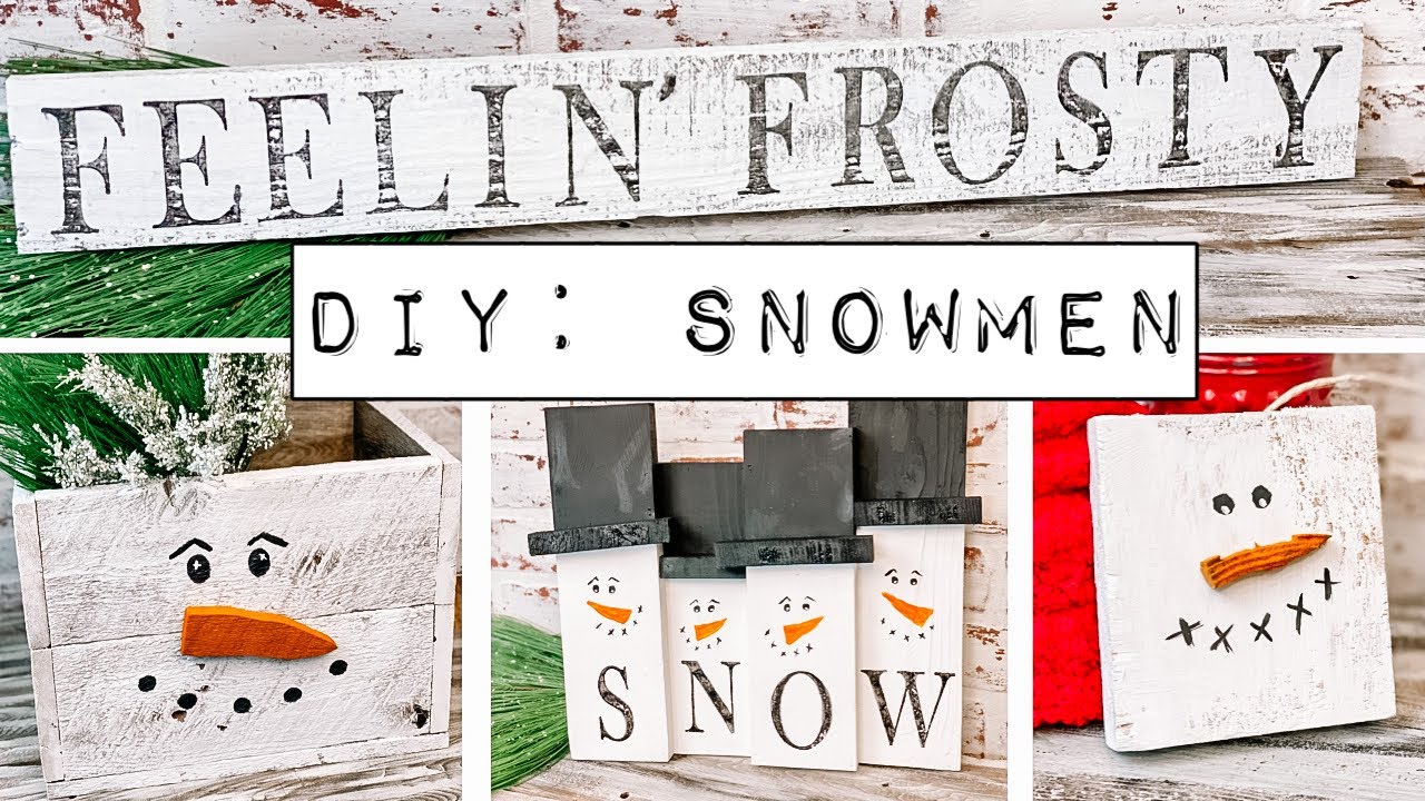 4 DIY Snowmen Projects using Scrap Lumber - Hand Painted Faces - Christmas Decorations for 2022