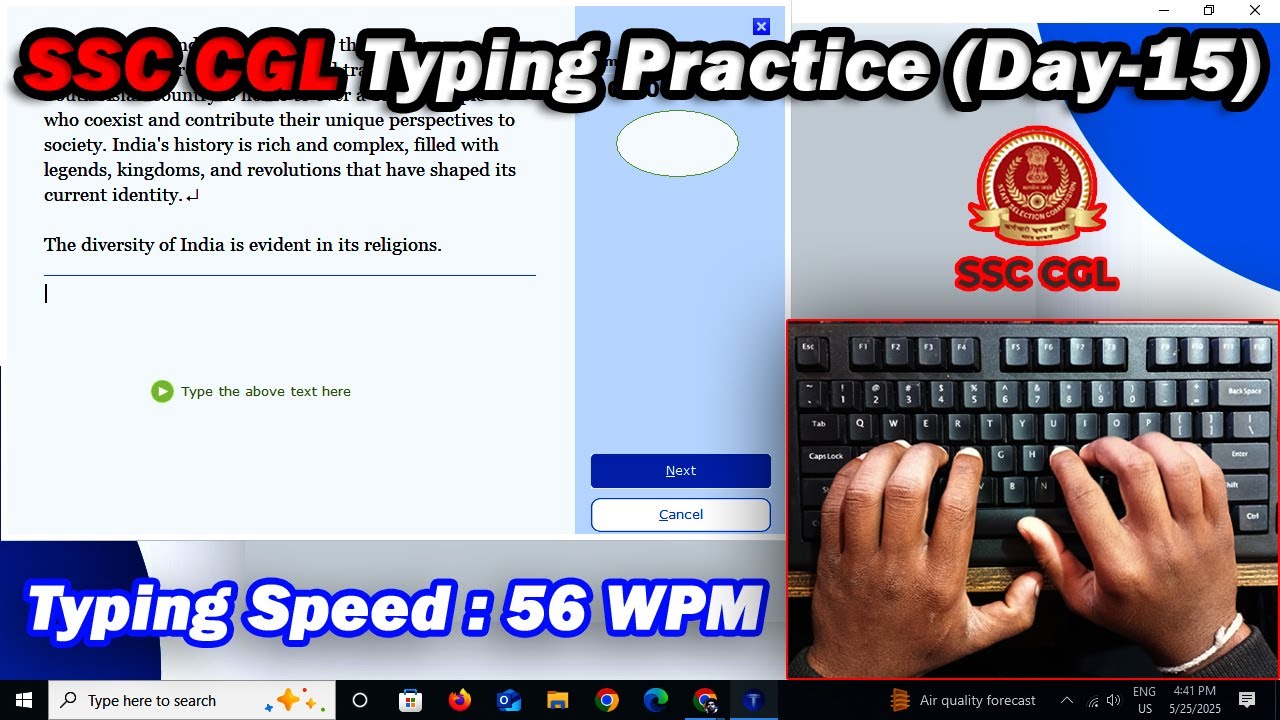 SSC CGL Typing Practice Day- 15 | 56 WPM with 100% Accuracy #typingmaster #raushantypingmaster