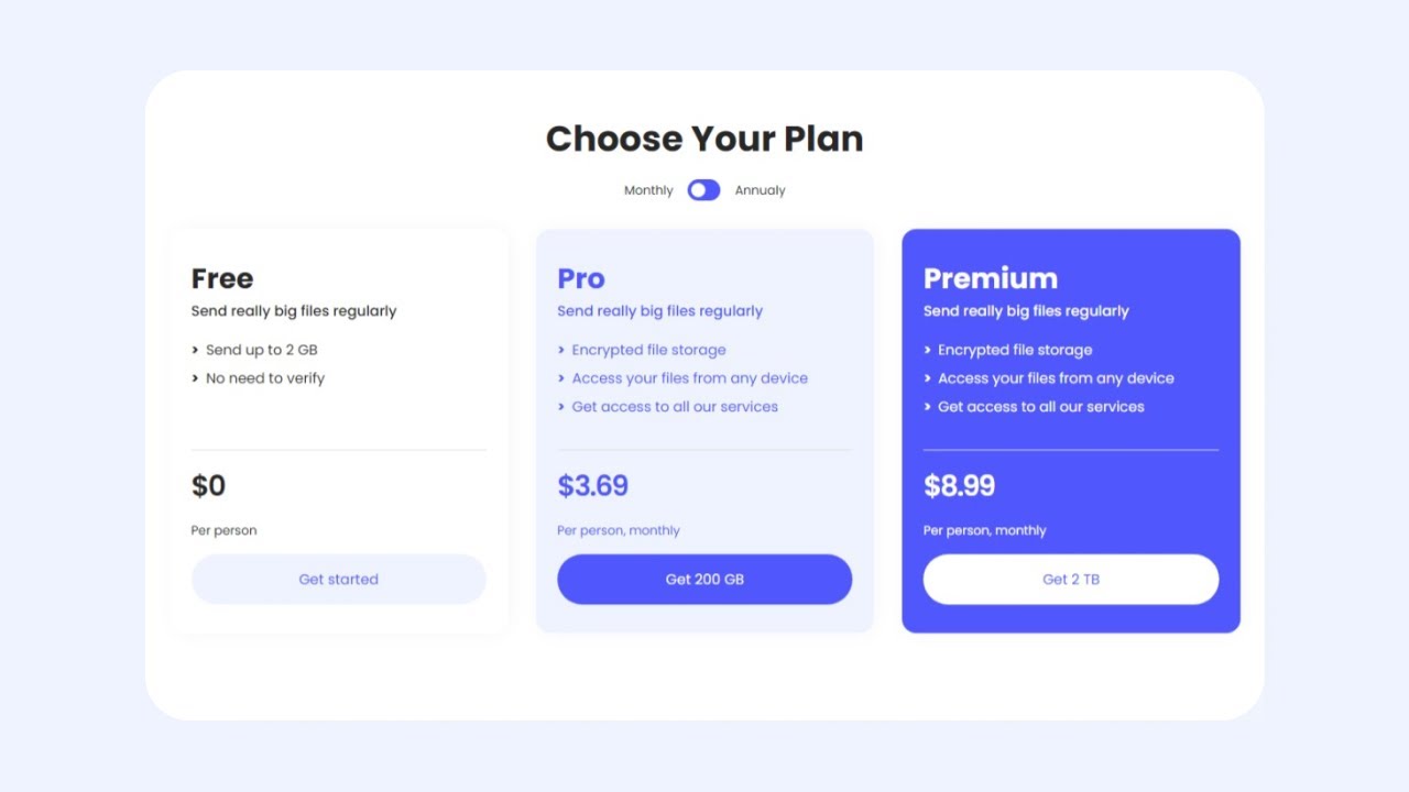 Responsive Pricing Cards with Price Plans Toggle Animation | HTML, CSS,  JS tutorial