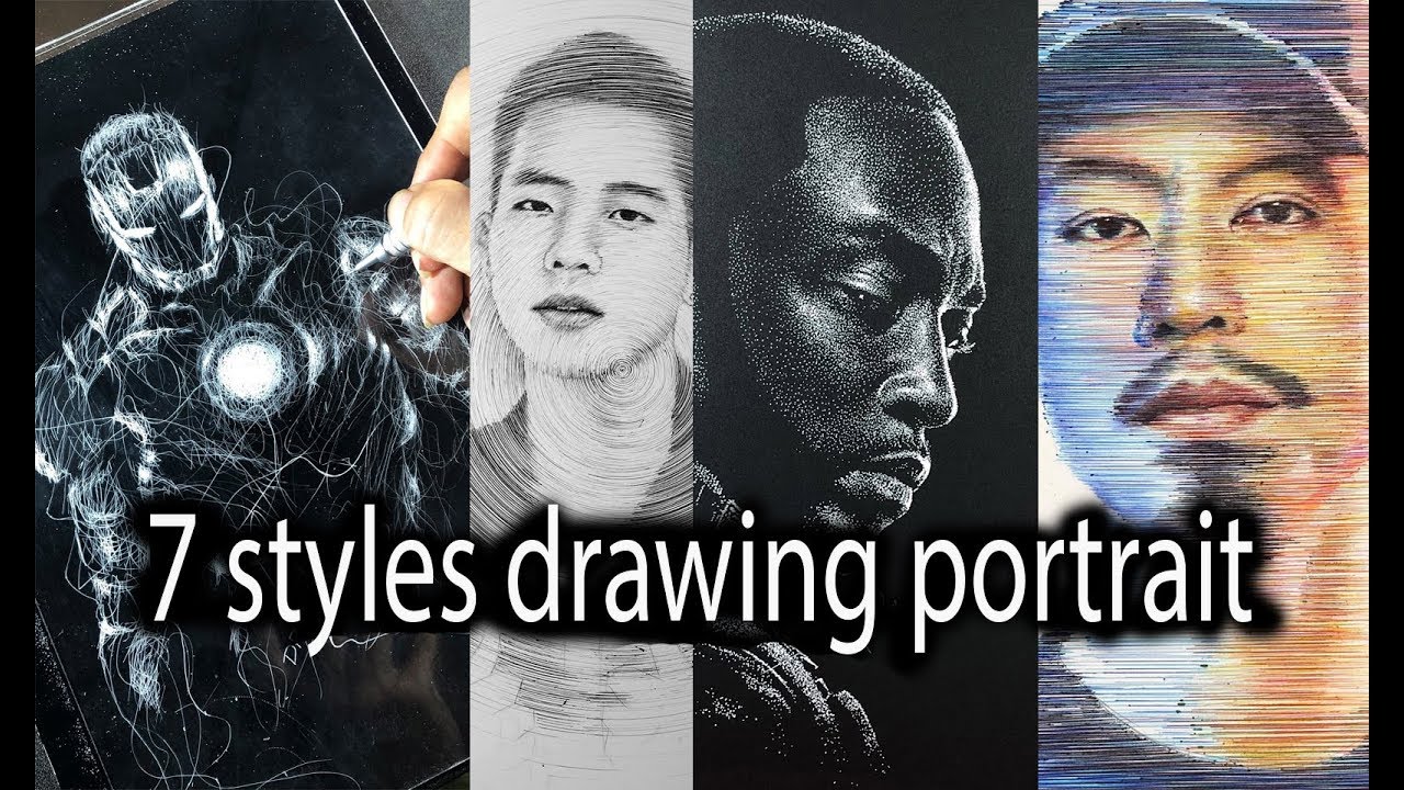 7 Unique Styles of  portrait drawing by DP ART DRAWING