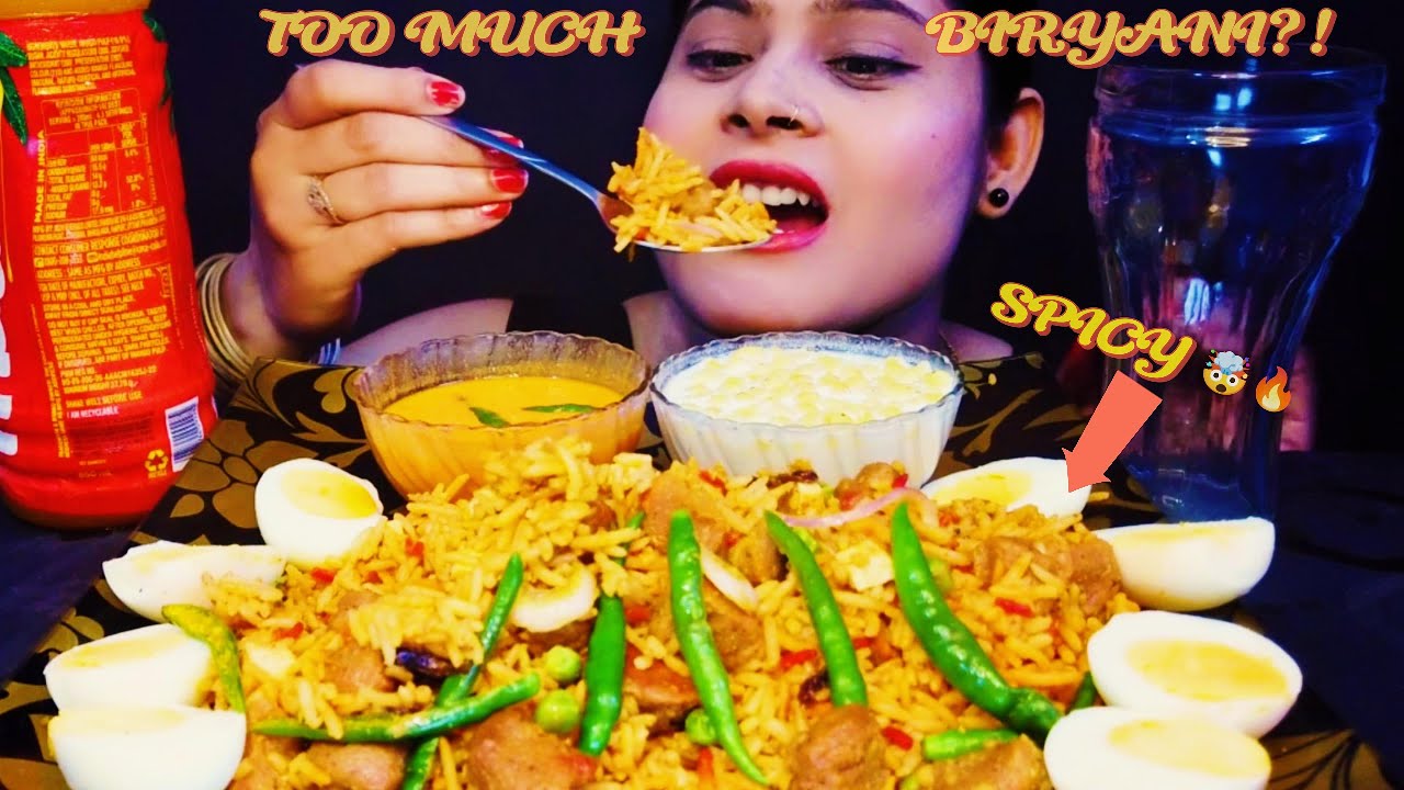 ASMR MUKBANG SPICY VEG BIRYANI CHALLENGE | 😱 Big Plate Mukbang with Raita, Salan & Eggs
