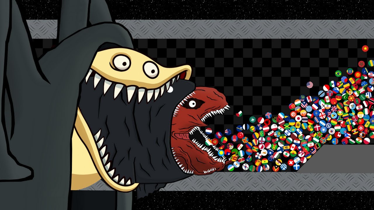Escape from The Monsters - Bloop, Sea Eater, Hungry Worm... - Countries Marble Race  in Algodoo