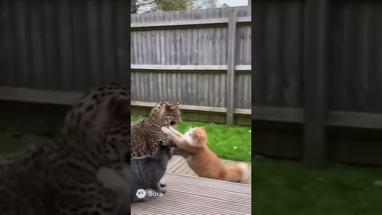 Leopard Attacks Pet Cats&hellip; But This Cat Fights Back! 😱🐈🐆 #shorts