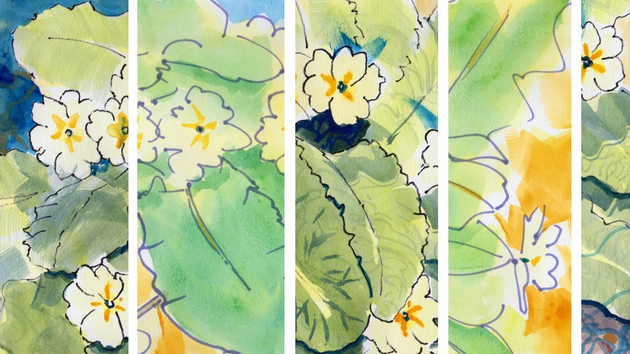 Primrose inktense painting using a water brush