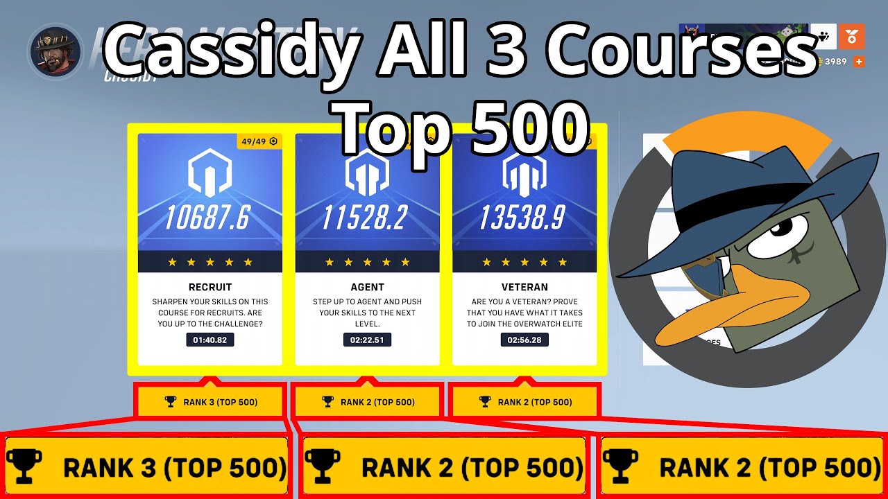 Cassidy Hero Mastery Top 500, all 3 courses, Recruit, Agent, and Veteran, 5 stars - Overwatch 2