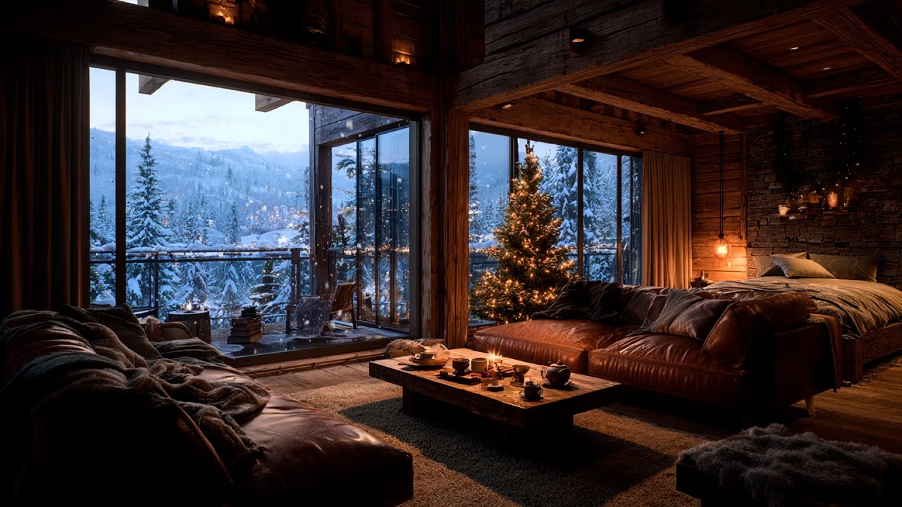 Piano Lounge for Winter Focus | Fireplace Glow & Snowfall Sounds for Calm Thinking