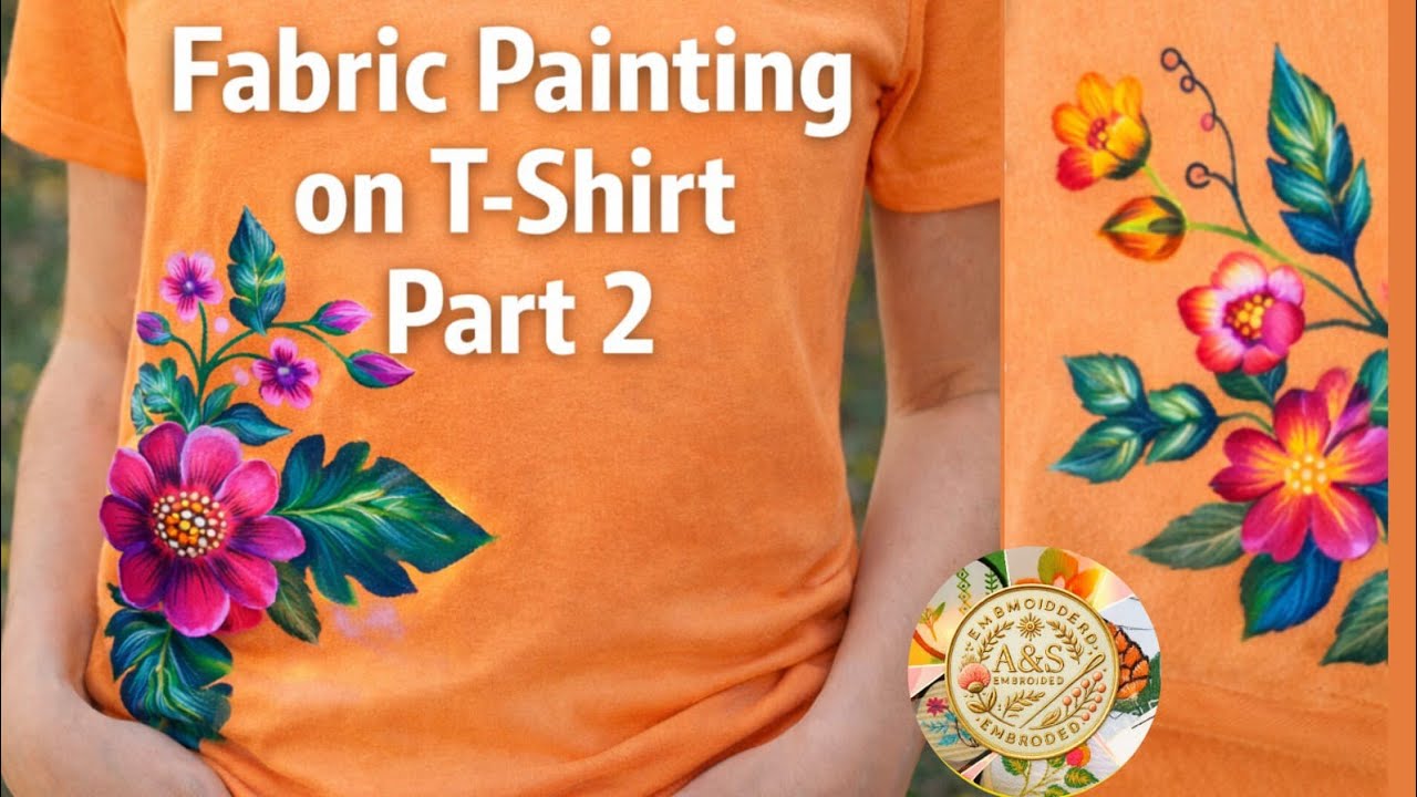 Fabric Painting on T-Shirt Part 2 | DIY Floral T-Shirt Painting tutorial Using Fabric Colors 