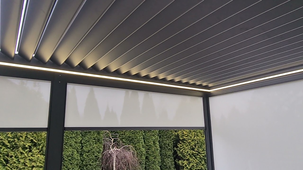 Pergola lamelowa Malta400 z led i screen ziip od sidmo. strefa perogli