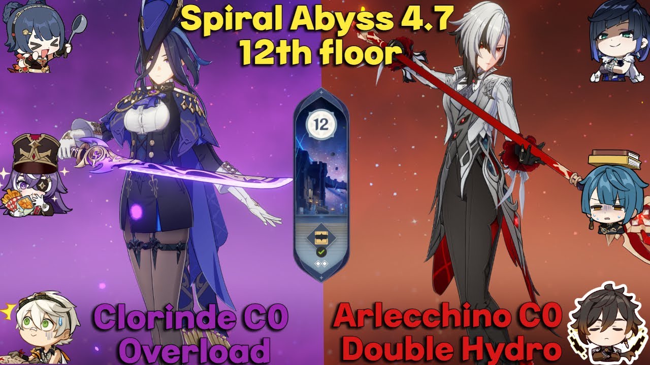 Spiral Abyss 4.7 12th floor (Clorinde C0 Overload and Arlecchino C0 Double hydro)