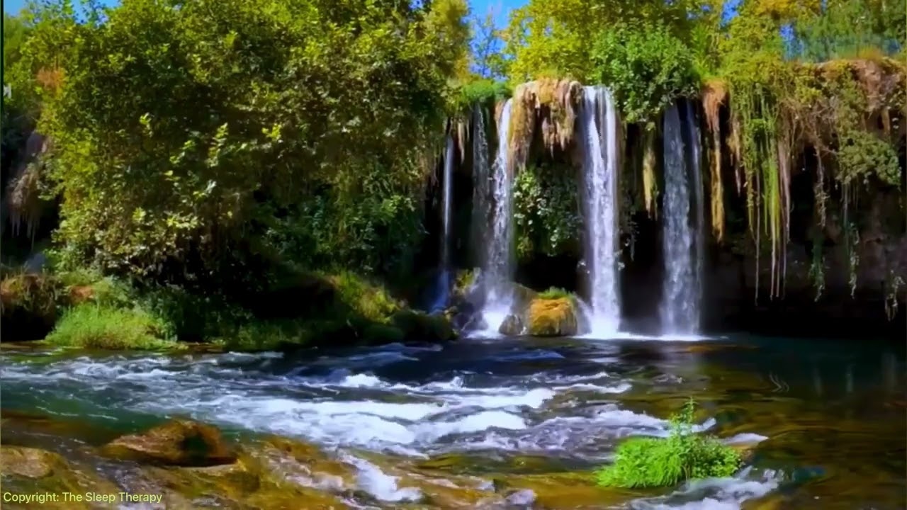 Serene Green Jungle Waterfall: Relaxation in Nature's Embrace - Calm, Green Colored Lake 😴🛌💤