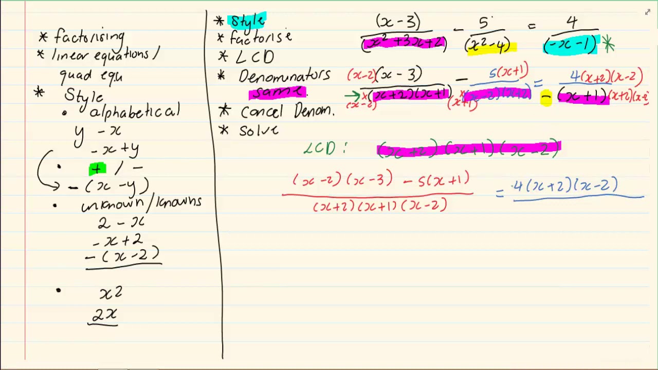 Grade 11: Equations and Inequalities : Solving for X - fractions
