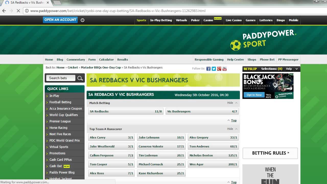 Paddy power cricket betting