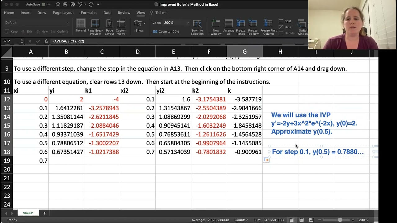 DiffEQ Section 3.2, part 2: Improved Euler's Method in Excel
