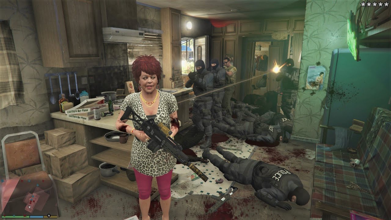 GTA 5 - Mrs. Phillips FIVE STAR COP BATTLE IN TREVOR'S TRAILER! (GTA V Funny Moments)