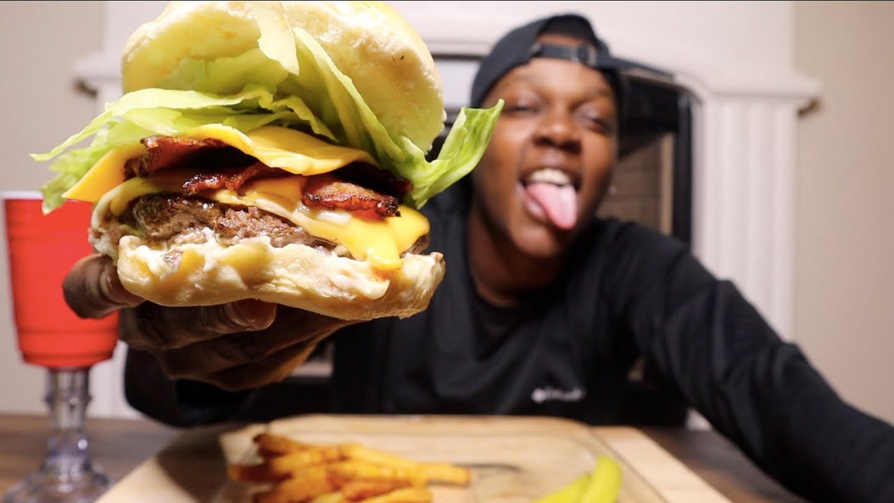 HOMEMADE HAMBURGER & FRIES MUKBANG | COOKING WITH CUZZO