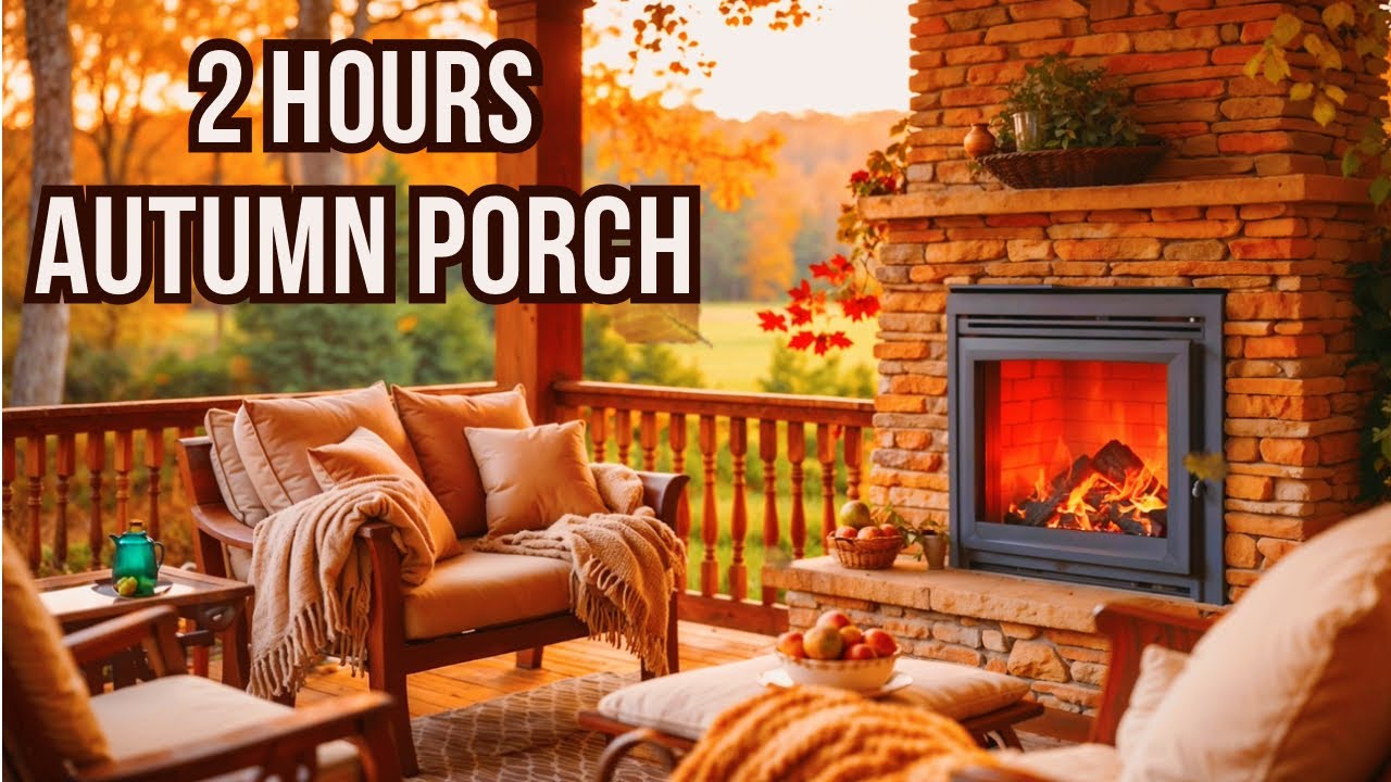 Fireplace Cottage Ambience - 2 Hours Cozy Autumn Porch with Fire & Forest