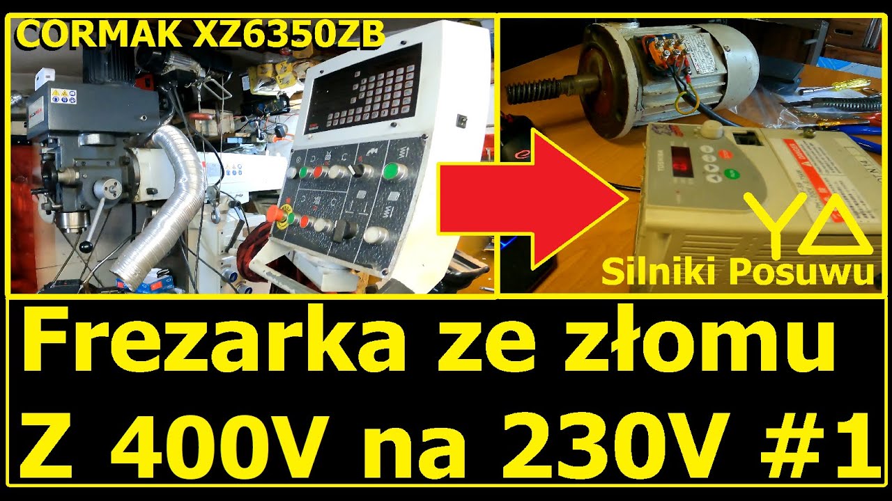 Frezarka ze złomu Przerabiam silniki posuwów z gwiazdy w trójkąt do podłączenia falowników XZ6350ZB