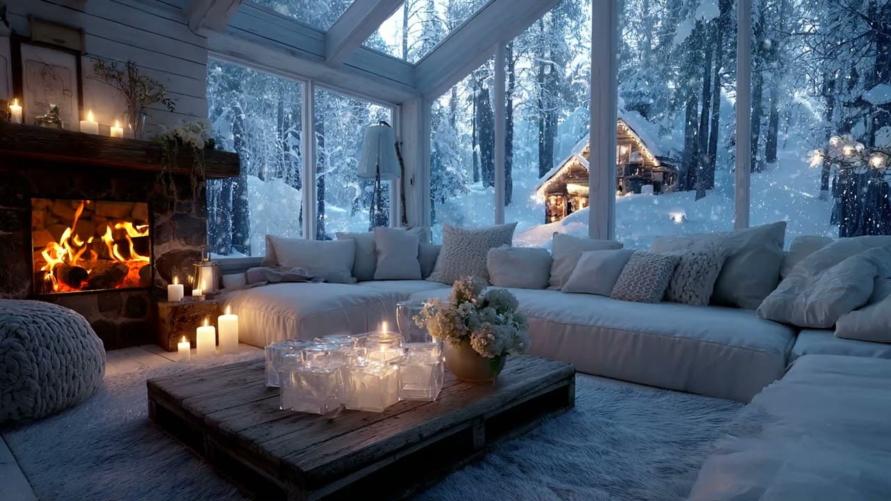 ❄️ Stay Inside the Snow | White Lounge with Flowers & Snow | 5 Hours Calm Relax Focus Healing