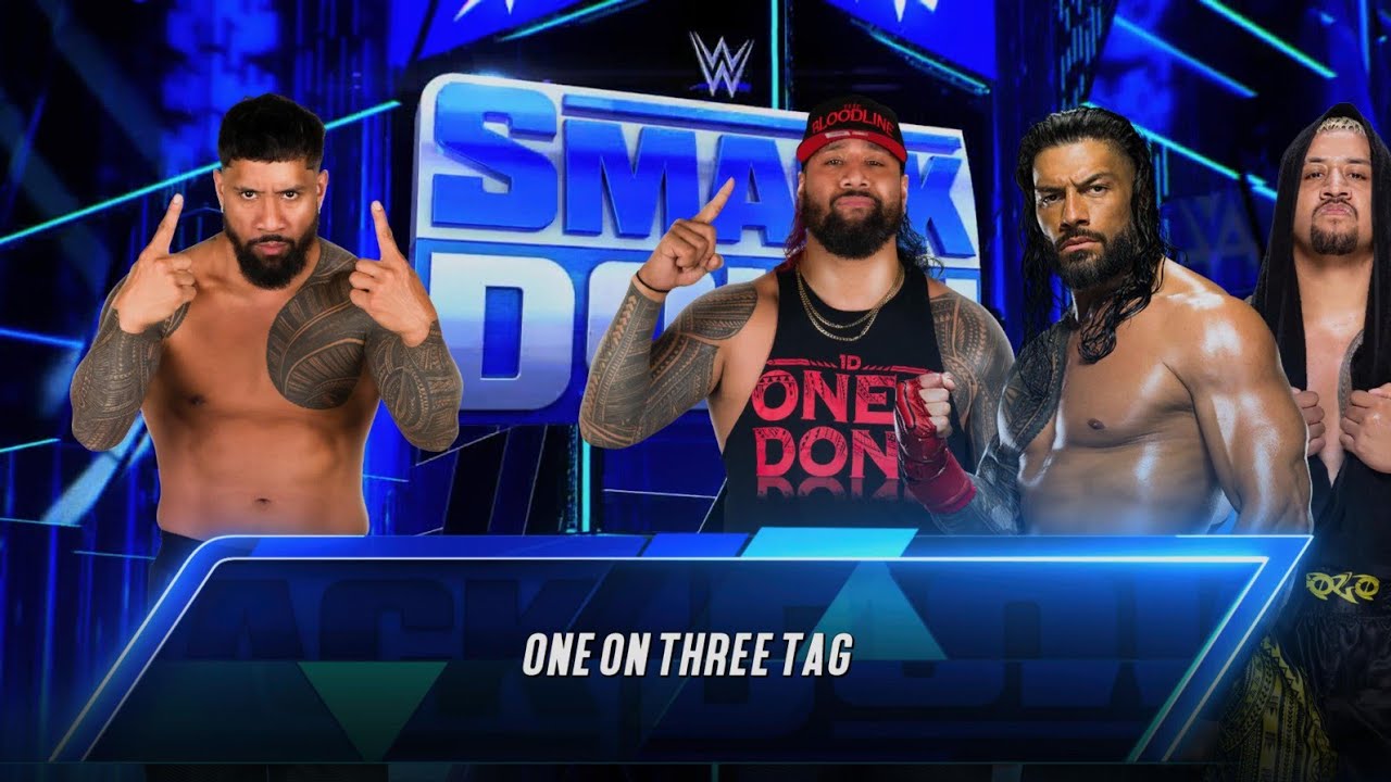 WWE 2K23 - Jey Uso vs Roman Reigns & Jimmy Uso & Solo Sikoa - Handicap Match - |PS5 4K|