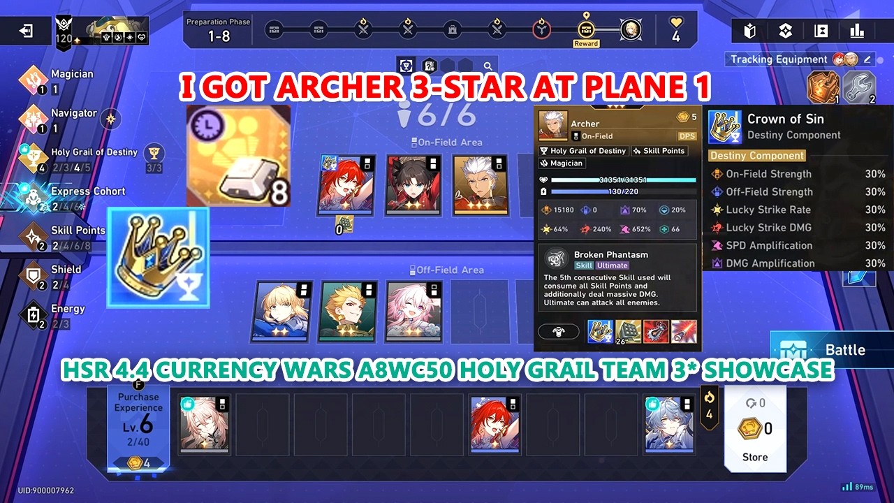 I got Archer 3-Star at Plane 1 | HSR 4.4 Currency Wars A8WC50 Holy Grail Team 3* Showcase