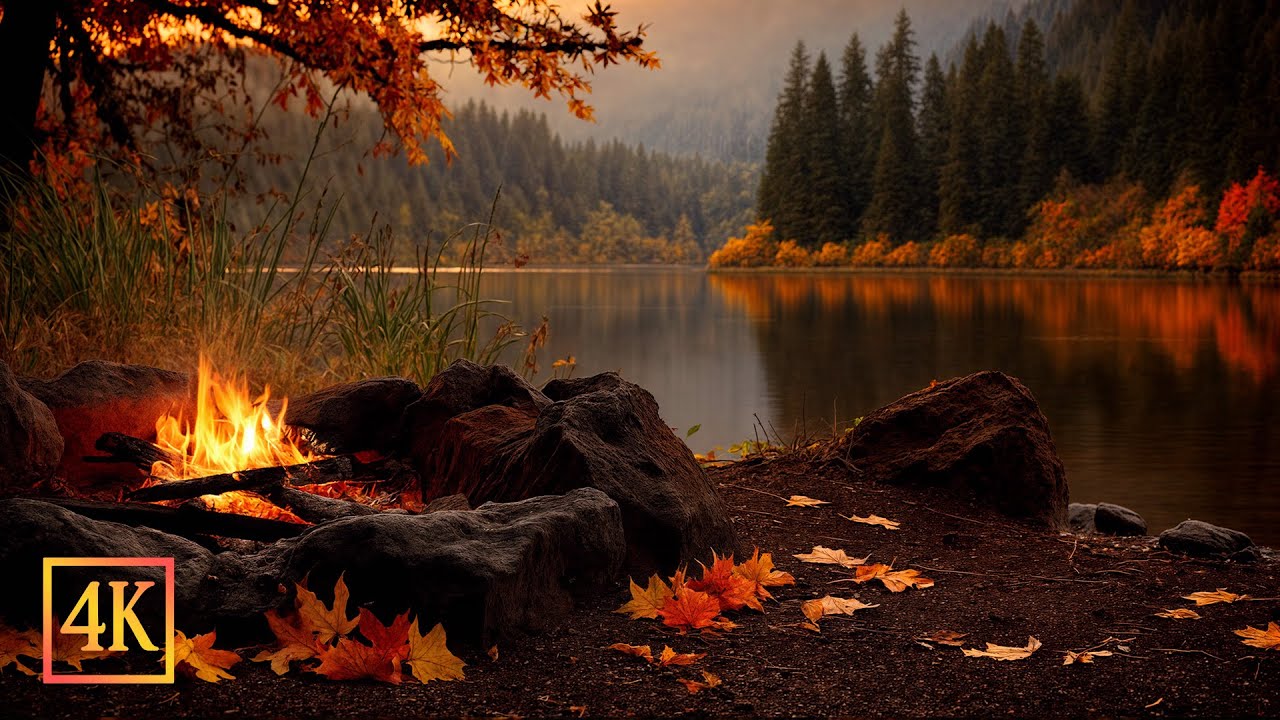 Golden Autumn Sunset Campfire &mdash; Relaxing Lakeside Ambience for Peaceful Evenings 🌅