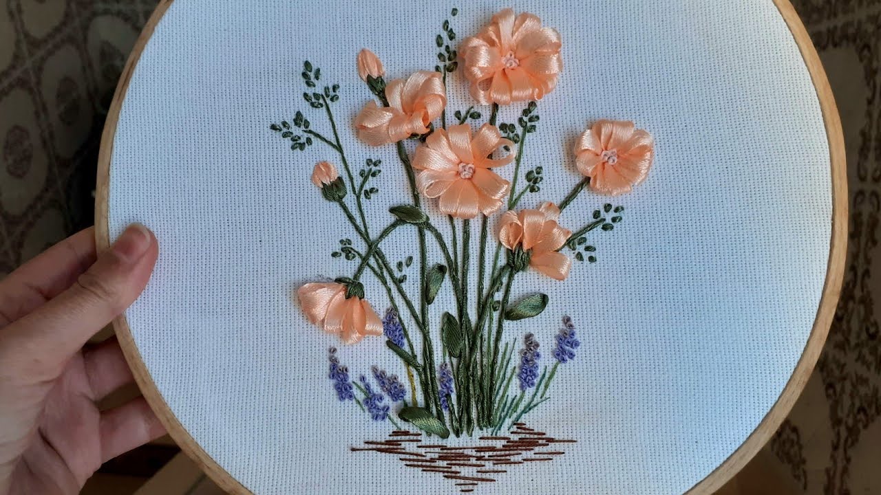 للمبتدئين تعلم التطريز بالستان(السنتات).تطريز باقة ازهار💐 साटन कढ़ाई