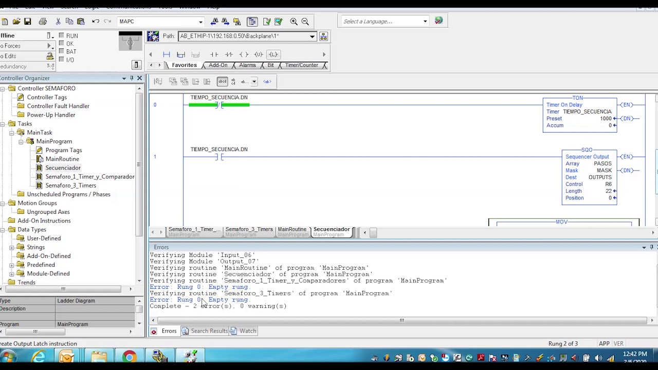 Programación SQO o Secuenciador con ControlLogix Allen Bradley
