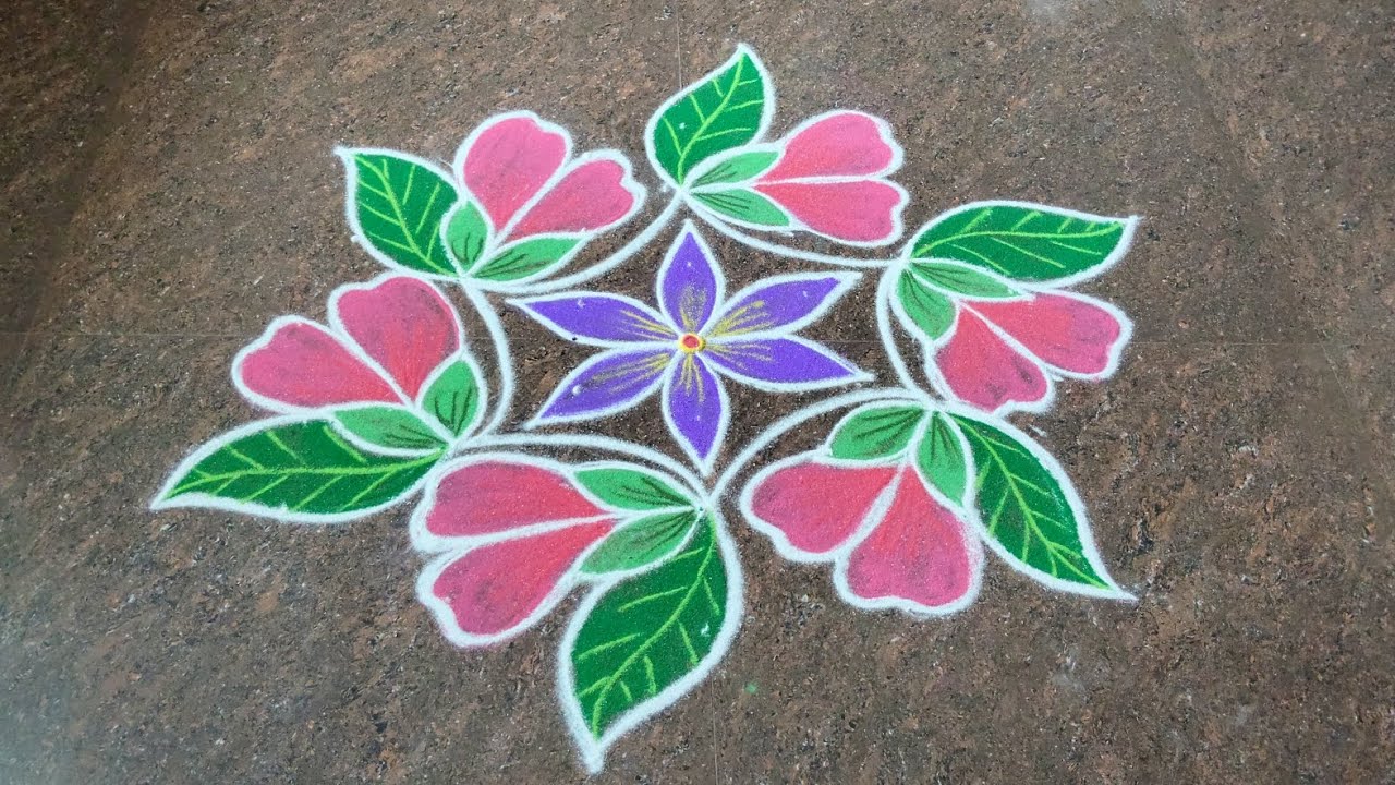 Beautiful flowers rangoli kolam  5*3/7*4